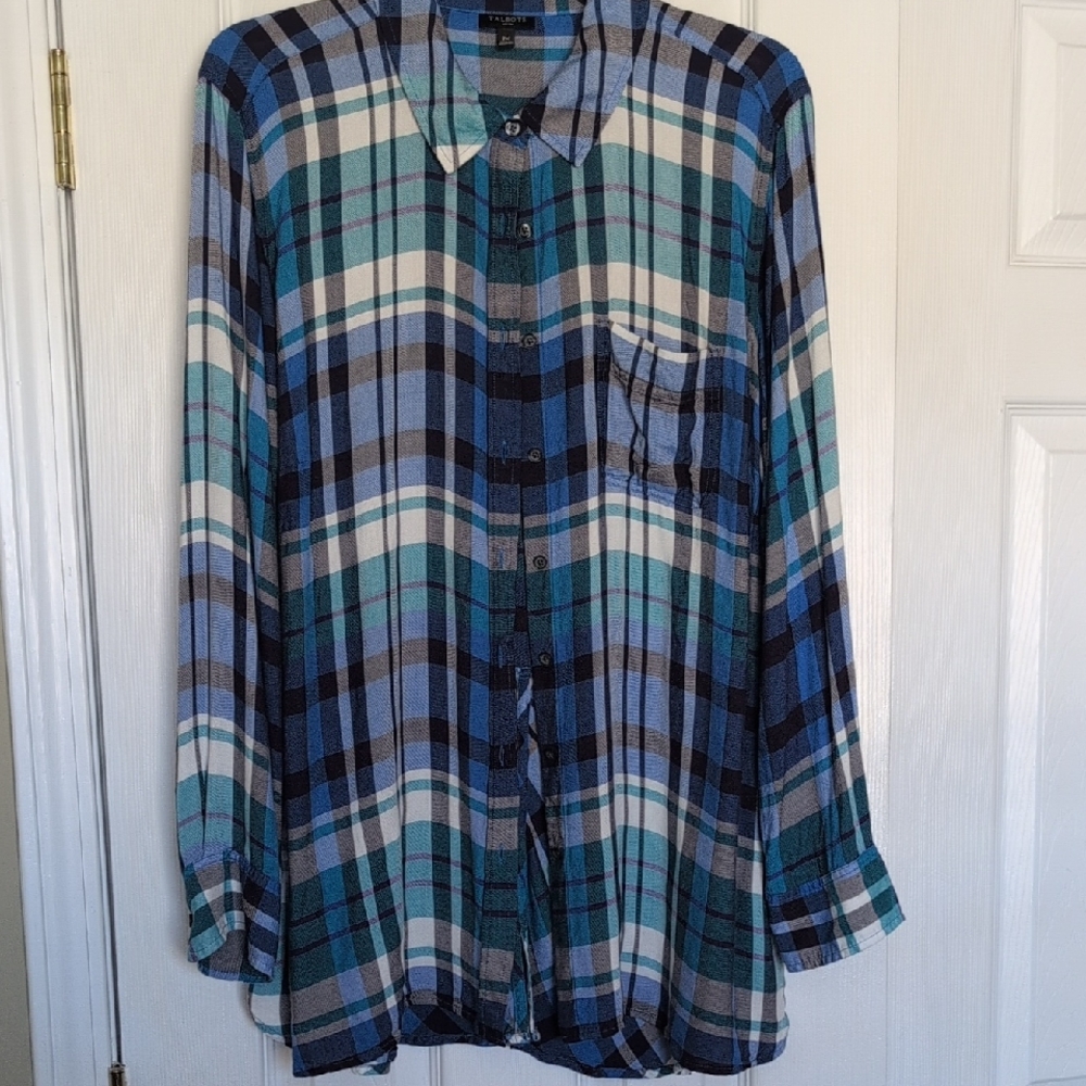 Talbots Blue and Green Plaid Tunic